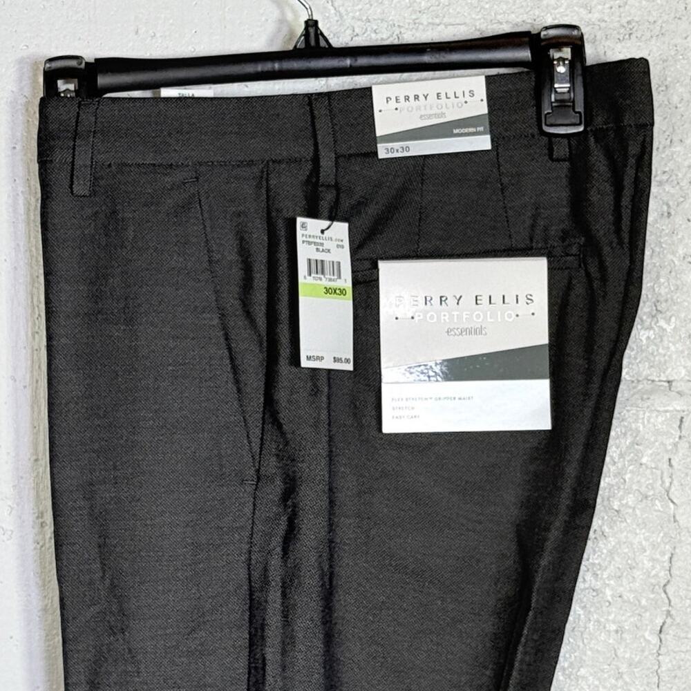 Perry Ellis Portfolio Mens ModernFit Pattern Dress Pant Black Birdseye 30x30 $95